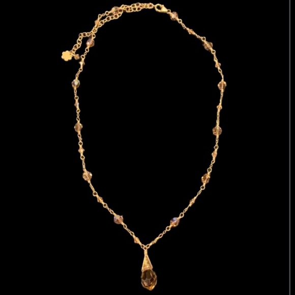 Lori Lori 14K Gold Vermeil Champagne Swarovski Crystal Lariat Necklace - Picture 2 of 11